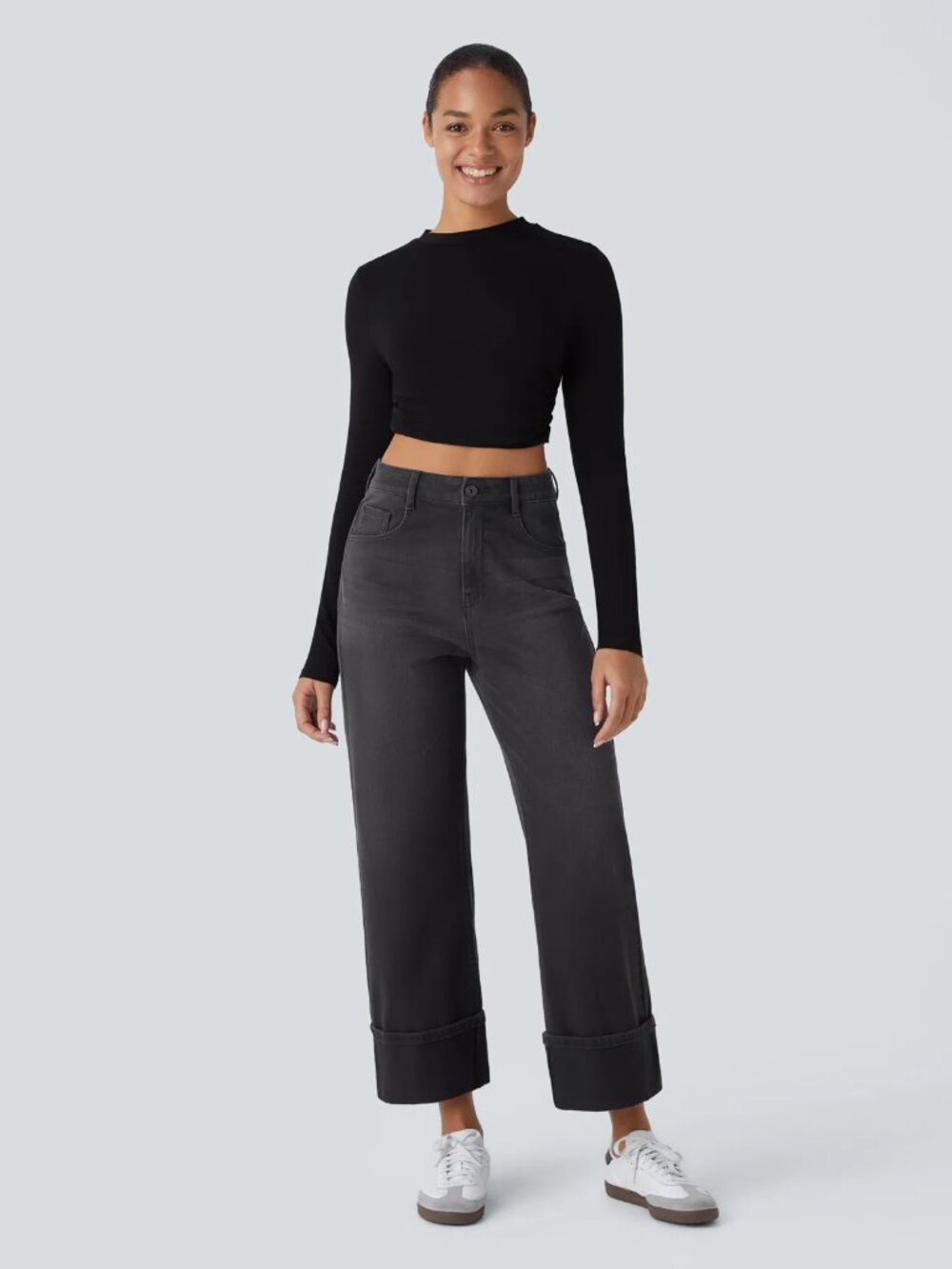 Halara Large Petite Flex High Waisted Rolled Hem Wide Leg Casual Jeans 50% off